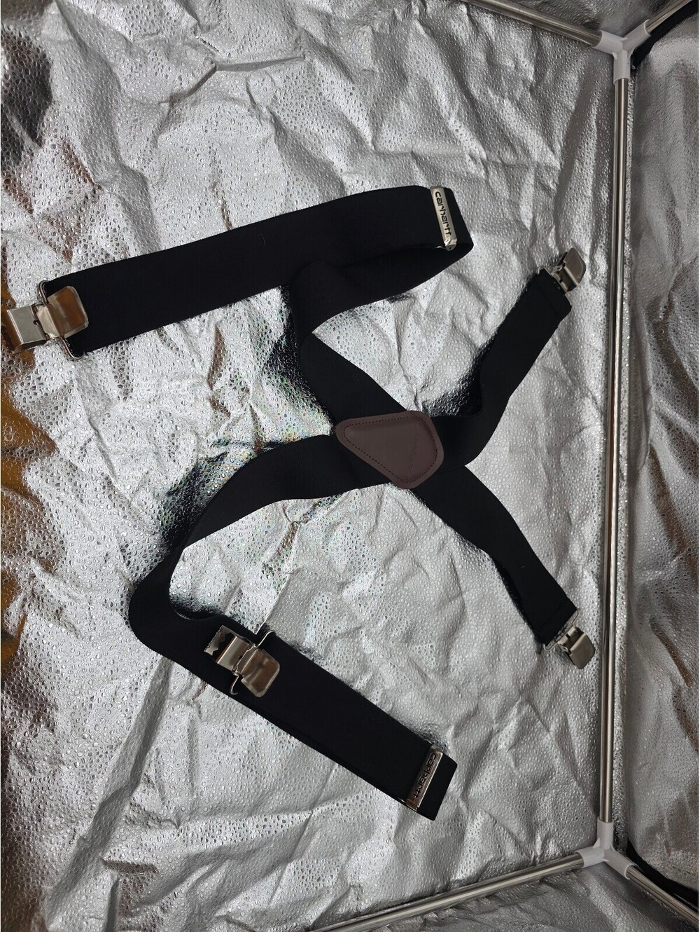 Carhartt Black Adjustable Suspenders with Brown Leather Patch